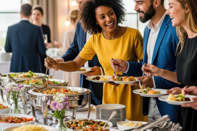 Catering Buffet an dem sich Gäste bedienen - JOMOsoft & Bp Event im Einsatz